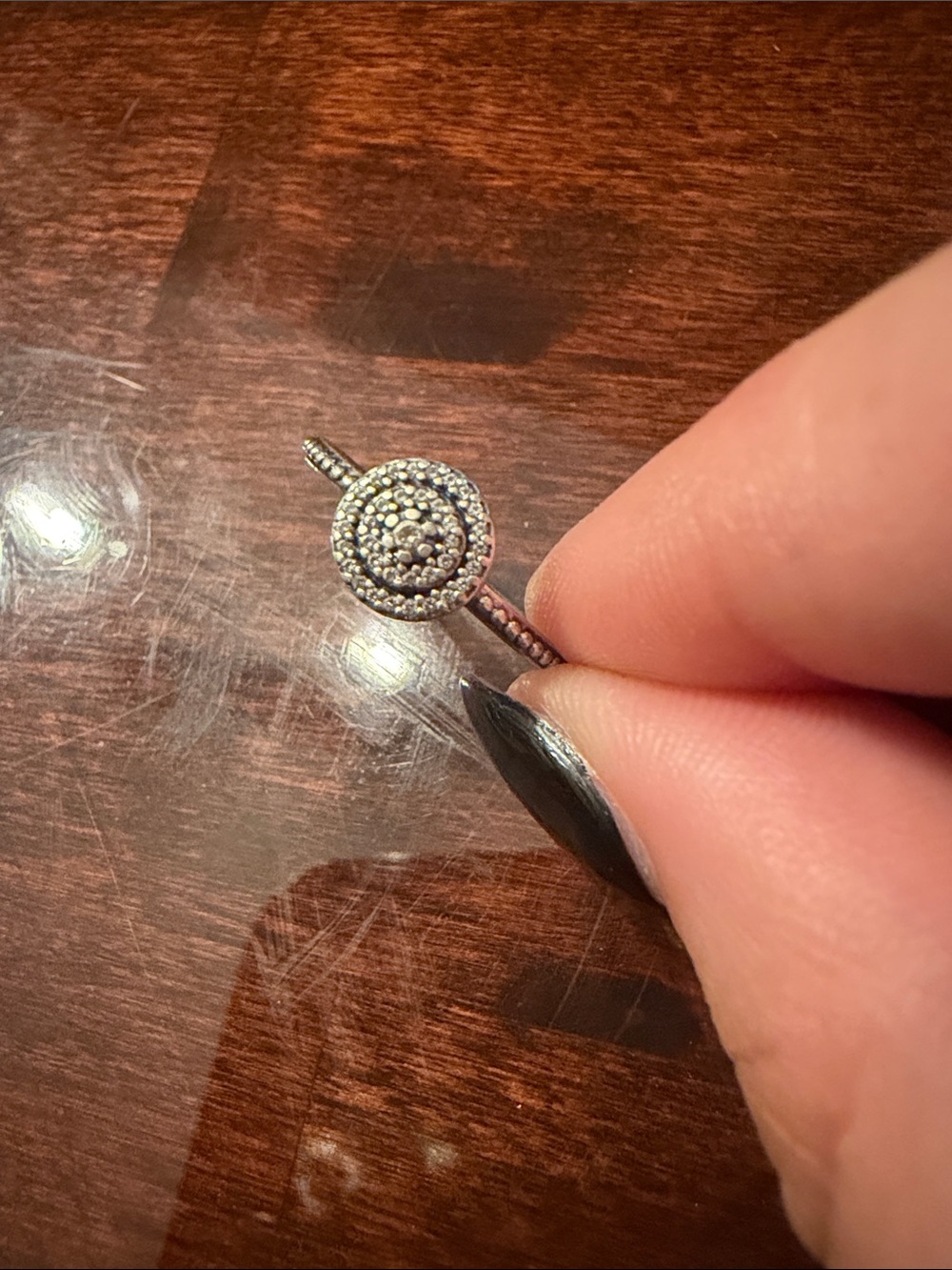 Pandora Silver Disc Pavé Ring with Beaded Band